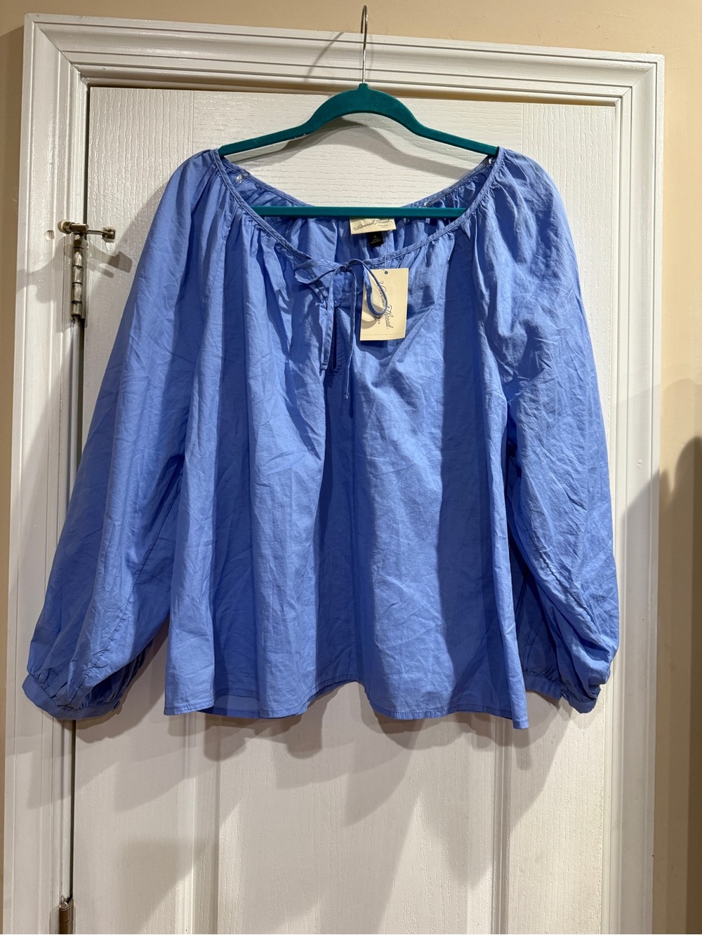 Universal Thread Light Blue Peasant Blouse with Tie Neck